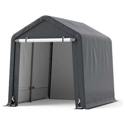 Outdoor Portable Storage Shelter with Roll up Zipper Door-Grey