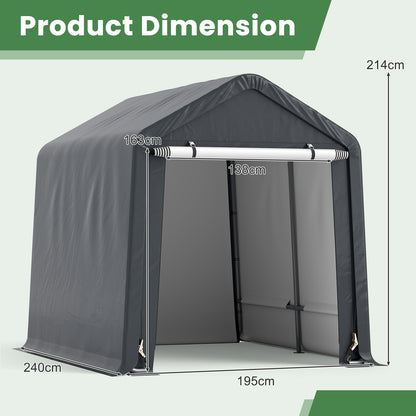Outdoor Portable Storage Shelter with Roll up Zipper Door-Grey