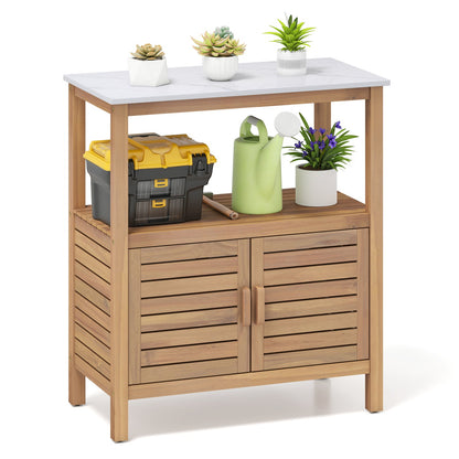 Outdoor Potting Bench with Resin Tabletop and Storage Shelf