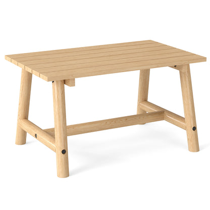 Outdoor Rectangle Coffee Table Solid Wood Patio Table with Slatted Tabletop for Garden Lawn-Natural
