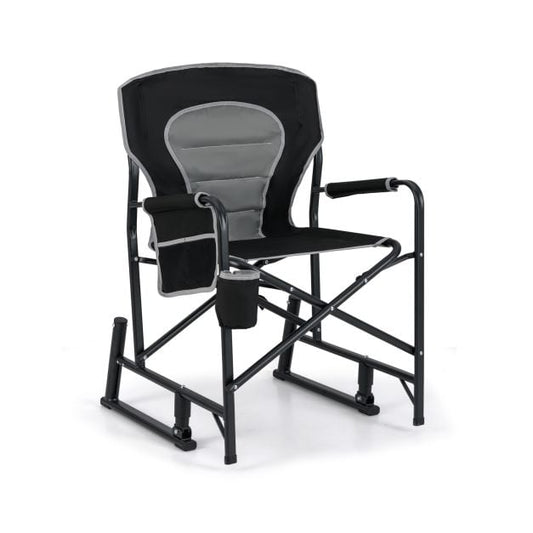 Outdoor Rocker Camping Chair with Dual Springs and Padded Back-Black