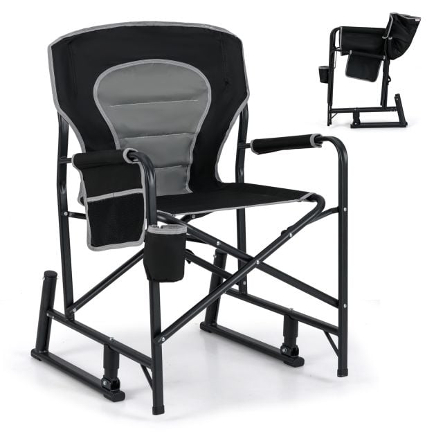 Outdoor Rocker Camping Chair with Dual Springs and Padded Back-Black
