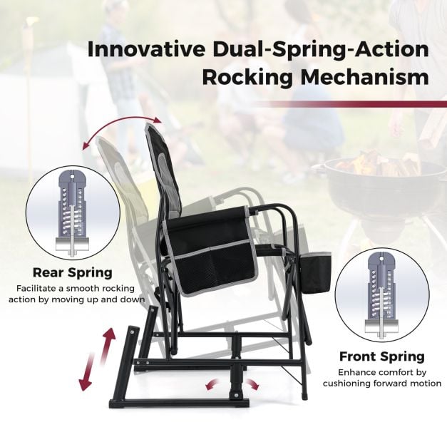 Outdoor Rocker Camping Chair with Dual Springs and Padded Back-Black