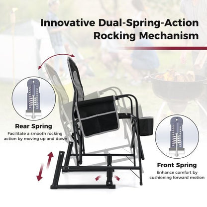 Outdoor Rocker Camping Chair with Dual Springs and Padded Back-Black