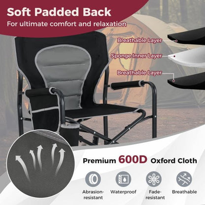Outdoor Rocker Camping Chair with Dual Springs and Padded Back-Black