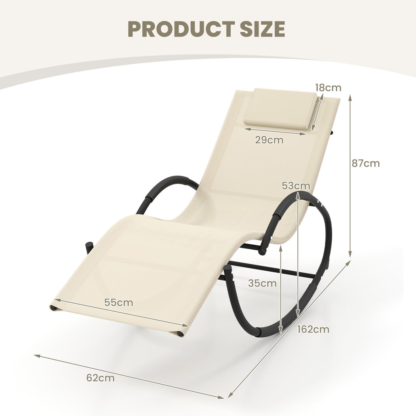 Outdoor Rocking Lounge Chair with Removable Headrest-Beige