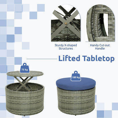 Outdoor Round Daybed with Retractable Canopy for Backyard, Poolside, Lawn-Navy