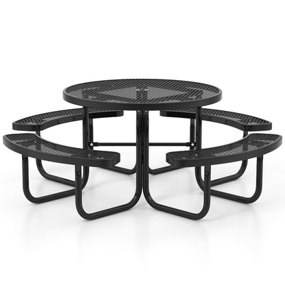 Outdoor Round Picnic Table and Bench Set for 8 with Seats and Umbrella Hole-Black