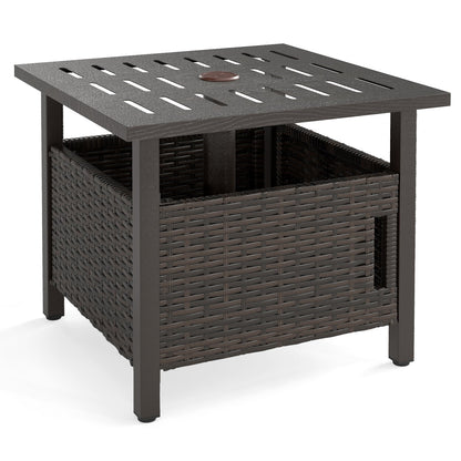 Outdoor Side Table with 2 Weighted Sand Bags and 4.9cm Umbrella Hole-Brown