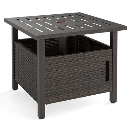 Outdoor Side Table with 2 Weighted Sand Bags and 4.9cm Umbrella Hole-Brown