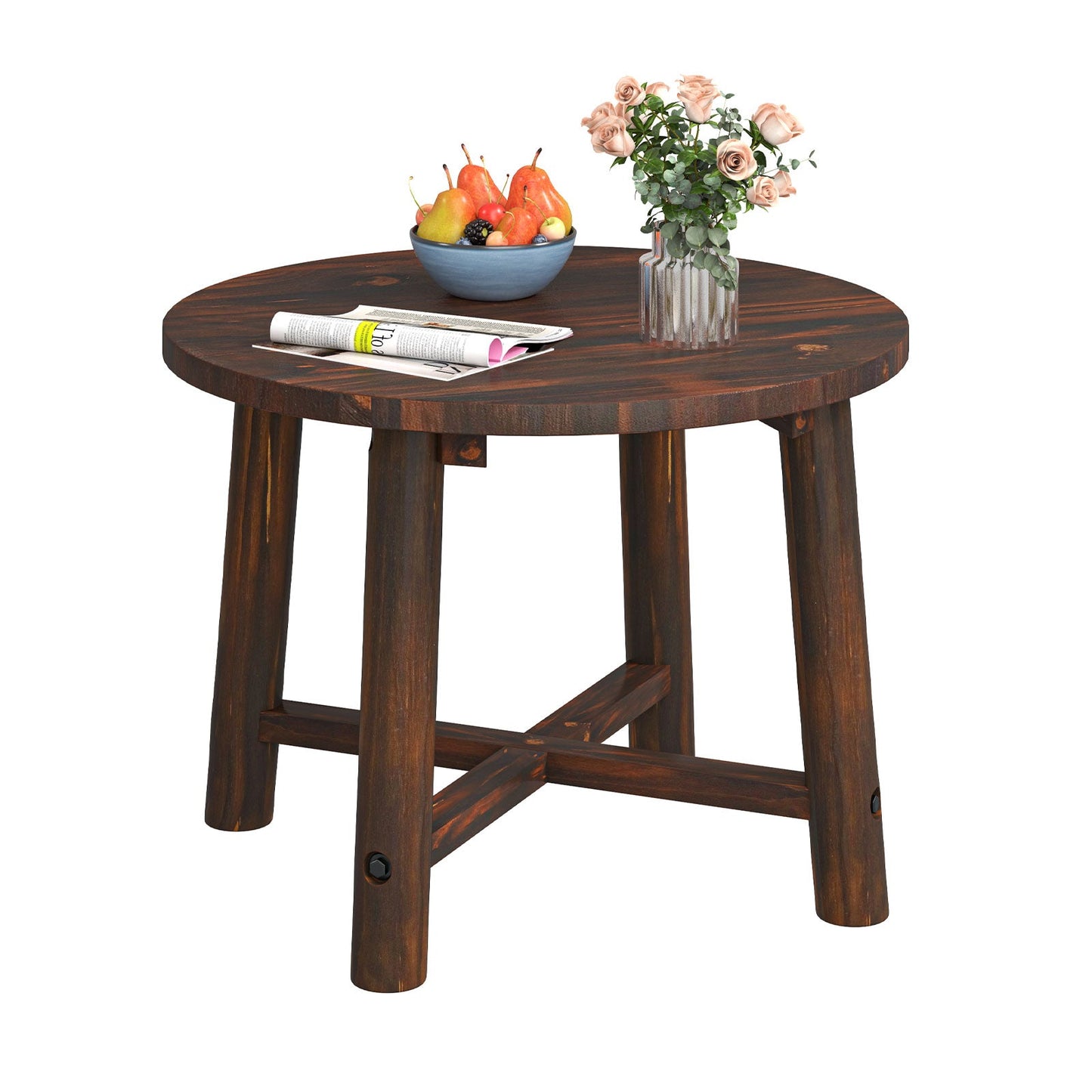 Outdoor Side Table Patio End Table with Solid Wood Structure Brown