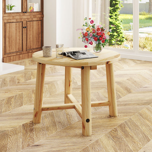 Outdoor Side Table Patio End Table with Solid Wood Structure-Natural