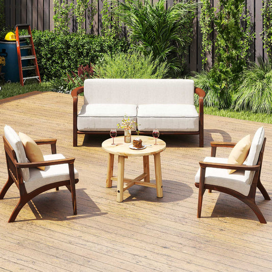 Outdoor Side Table Patio End Table with Solid Wood Structure-Natural