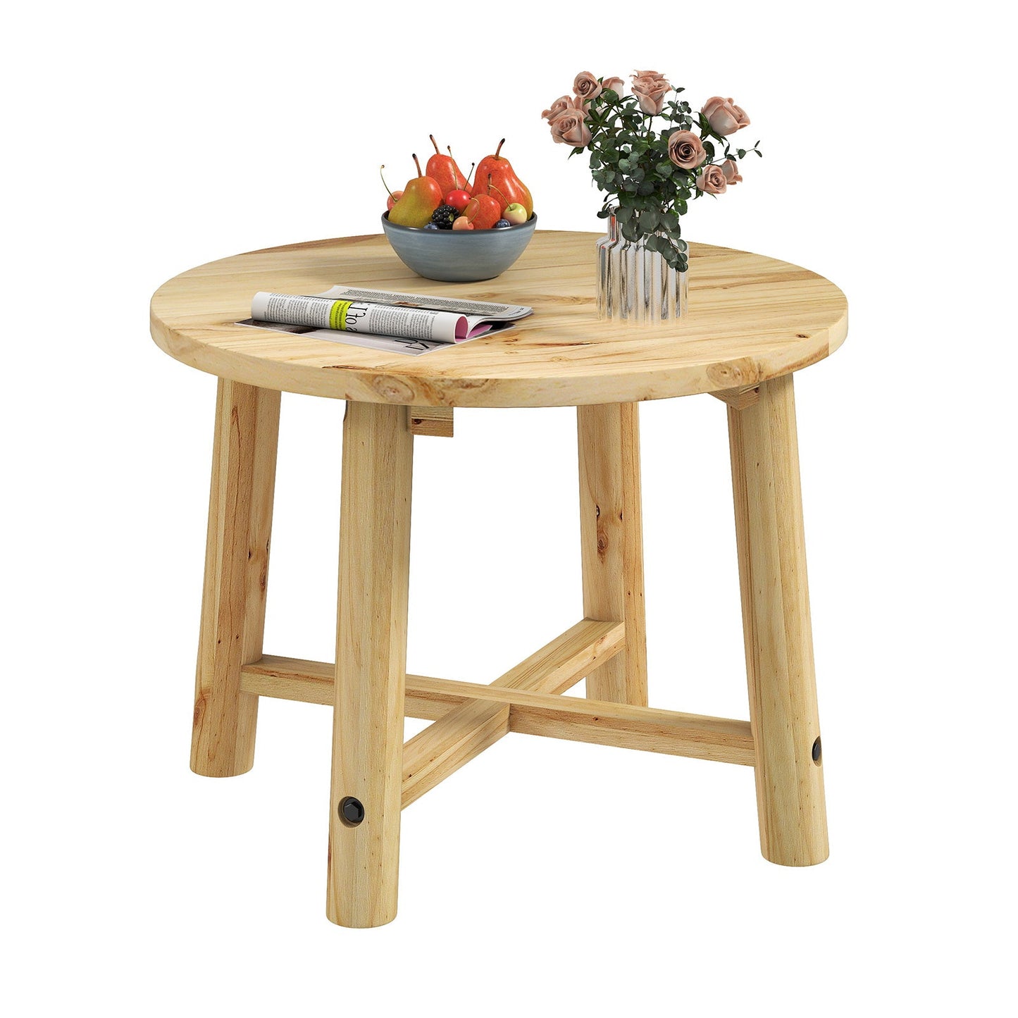 Outdoor Side Table Patio End Table with Solid Wood Structure-Natural