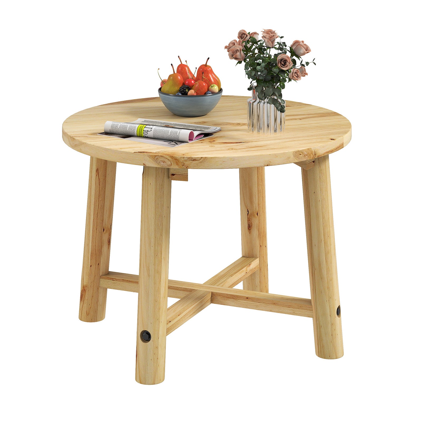Outdoor Side Table Patio End Table with Solid Wood Structure-Natural