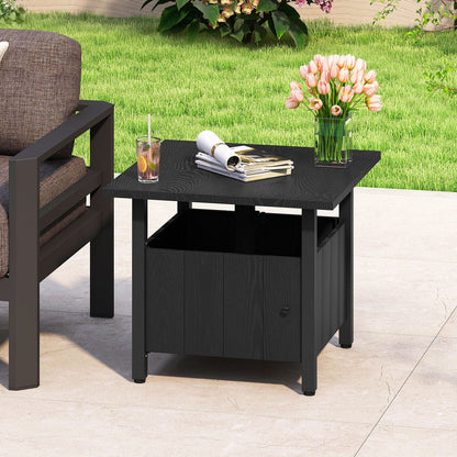 Outdoor Side Table with 4.8cm Umbrella Hole and 2 Sand Bags-Black