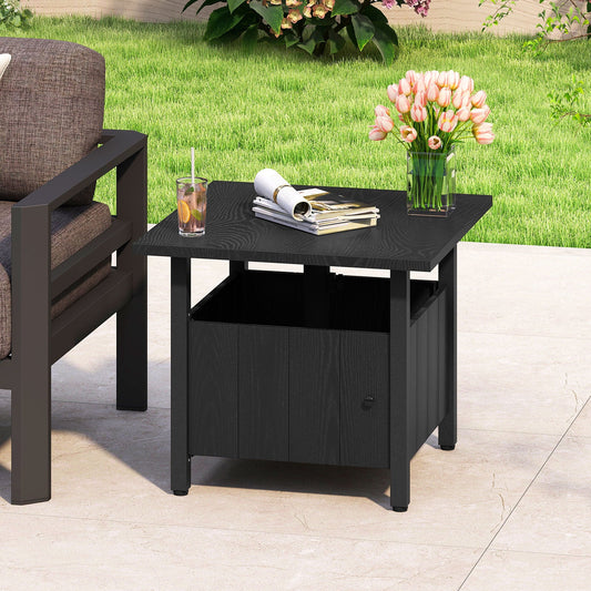 Outdoor Side Table with 4.8cm Umbrella Hole and 2 Sand Bags-Black
