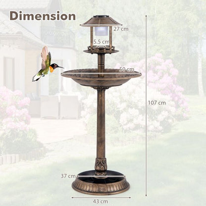 Outdoor Solar Lighted Bird Bath with Flower Planter Base-Antique
