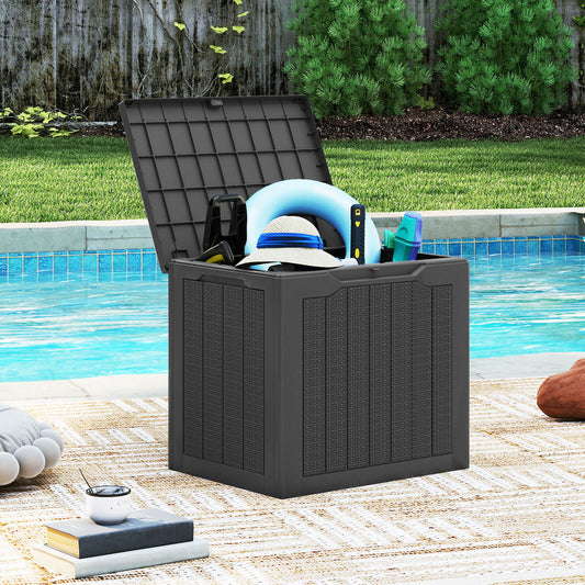 96L Outdoor Storage Box with Lockable Lid and Wicker-woven Texture-Black