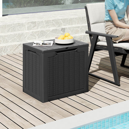 96L Outdoor Storage Box with Lockable Lid and Wicker-woven Texture-Black