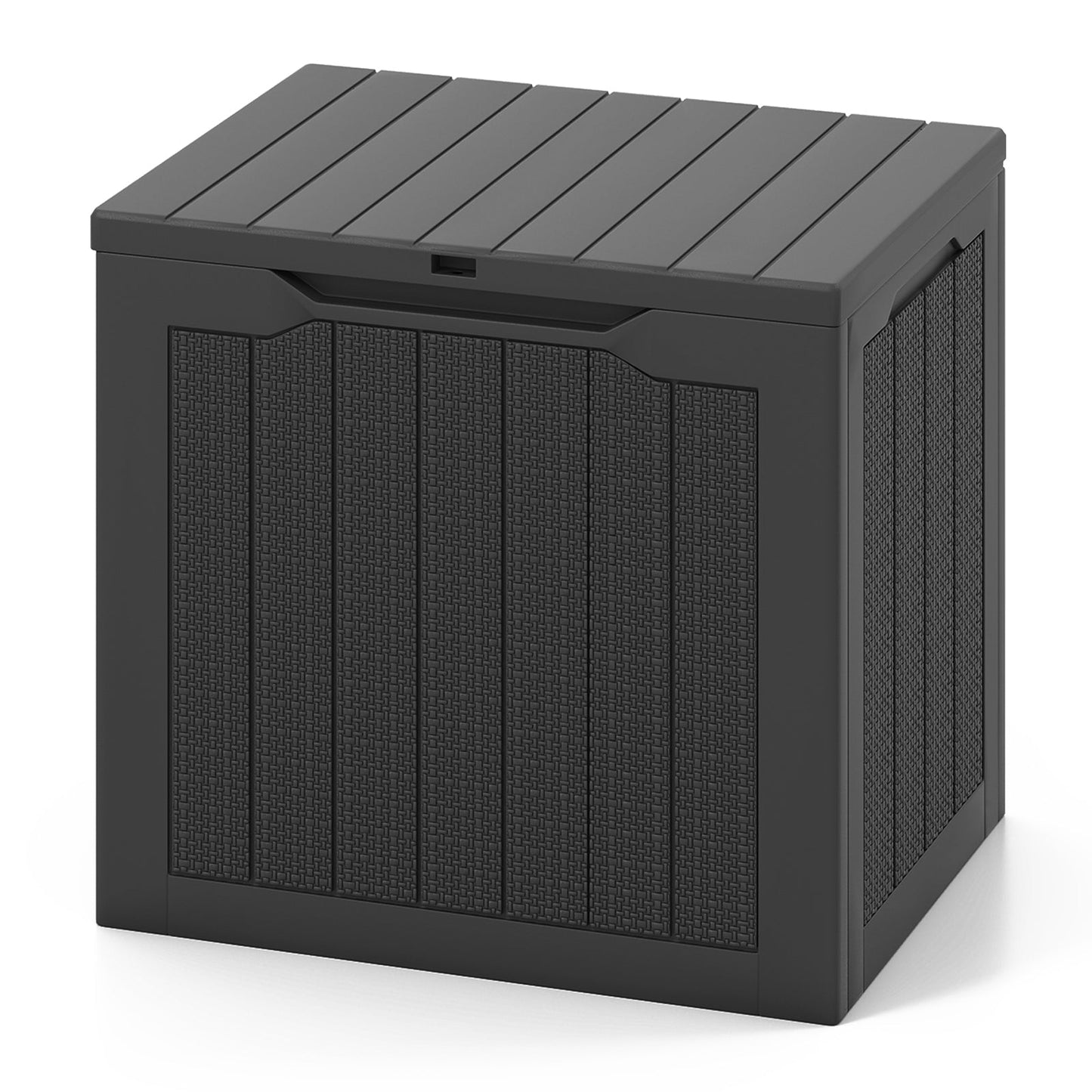 96L Outdoor Storage Box with Lockable Lid and Wicker-woven Texture-Black