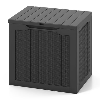 96L Outdoor Storage Box with Lockable Lid and Wicker-woven Texture-Black