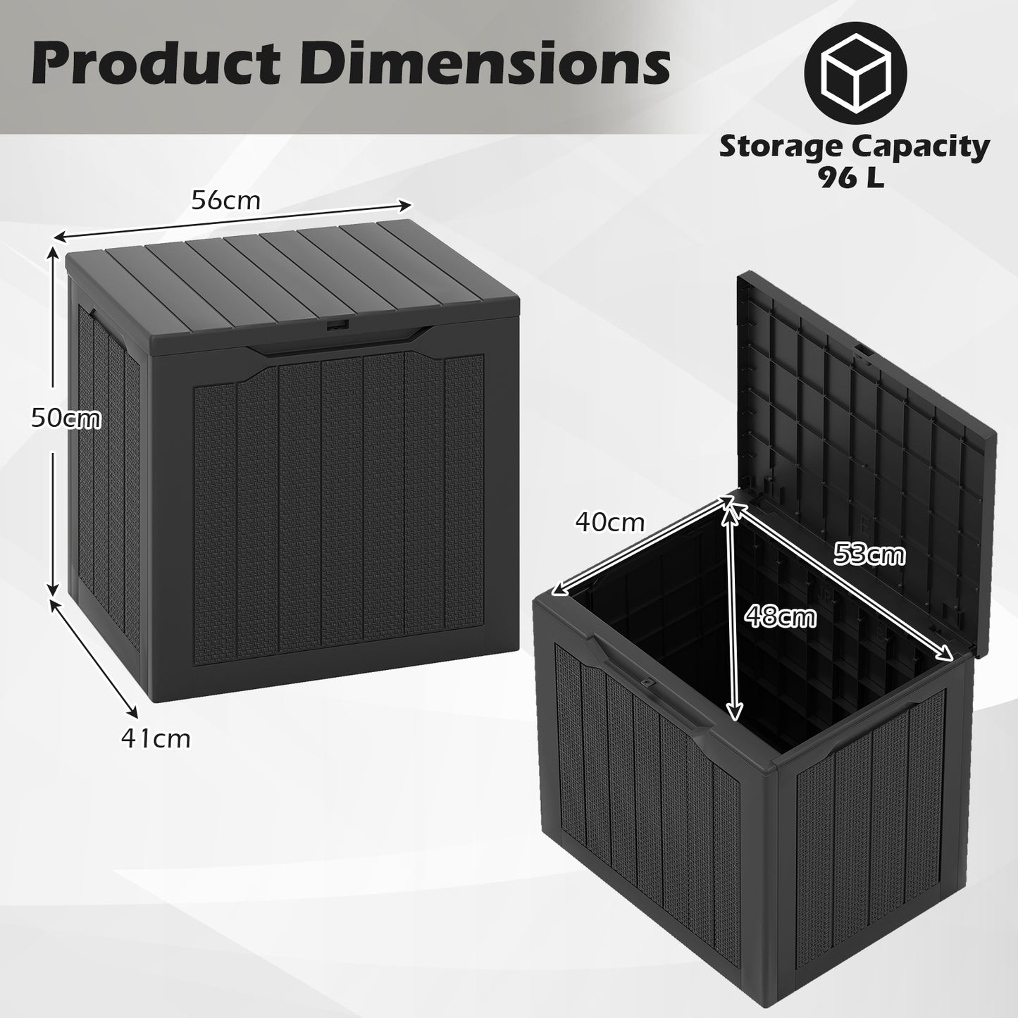 96L Outdoor Storage Box with Lockable Lid and Wicker-woven Texture-Black