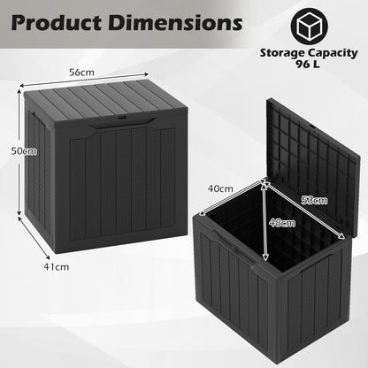 96L Outdoor Storage Box with Lockable Lid and Wicker-woven Texture-Black