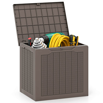 96L Outdoor Storage Box with Lockable Lid and Wicker-woven Texture-Brown