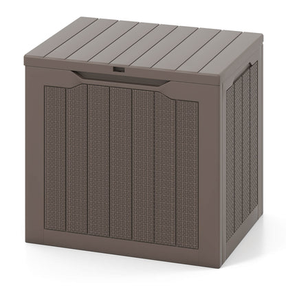 96L Outdoor Storage Box with Lockable Lid and Wicker-woven Texture-Brown