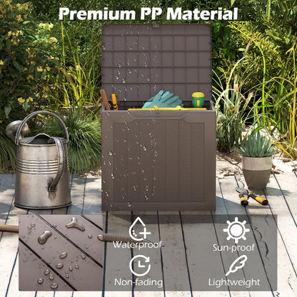 96L Outdoor Storage Box with Lockable Lid and Wicker-woven Texture-Brown
