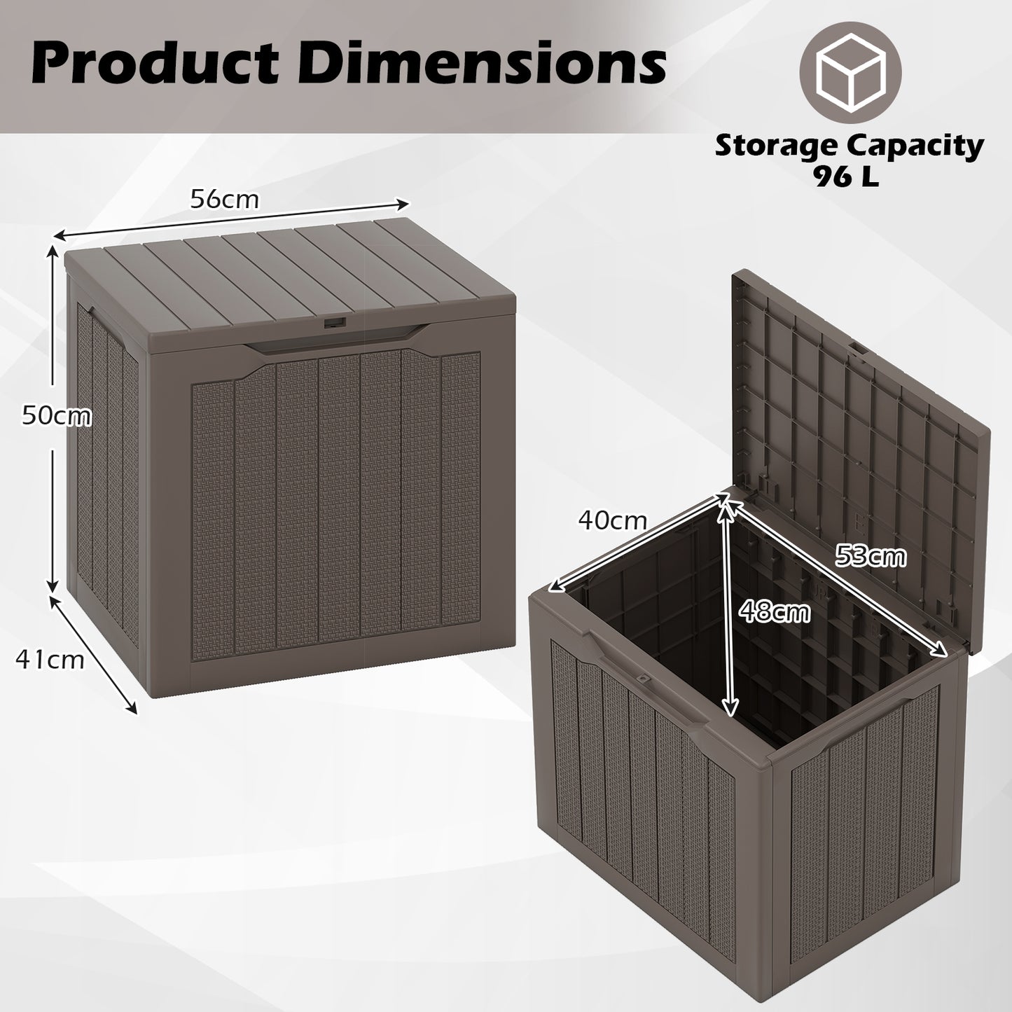 96L Outdoor Storage Box with Lockable Lid and Wicker-woven Texture-Brown
