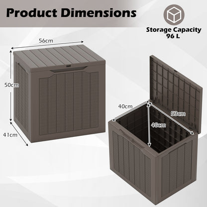 96L Outdoor Storage Box with Lockable Lid and Wicker-woven Texture-Brown