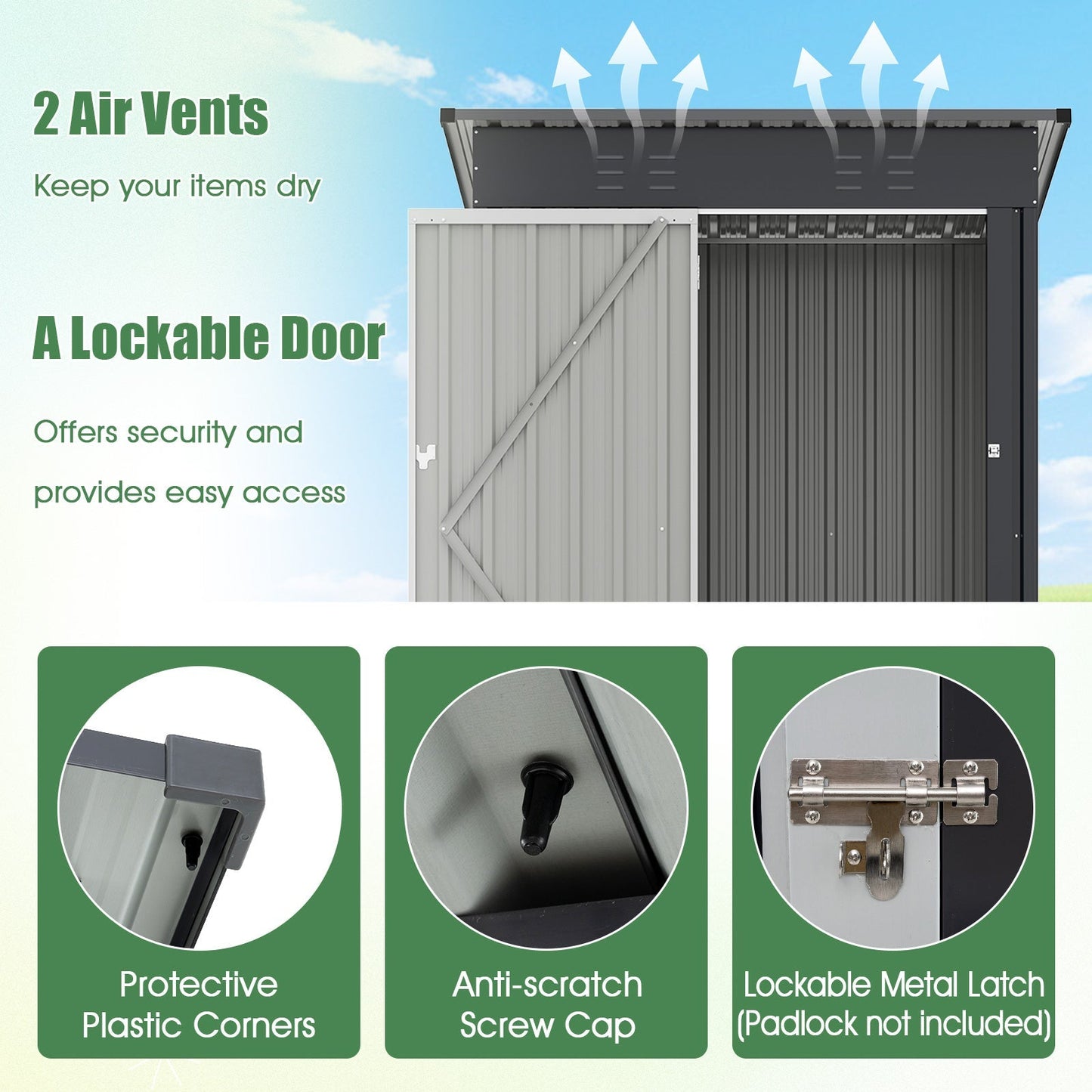 5 x 3 Feet Outdoor Storage Shed with Sloped Roof and Lockable Door-Gray