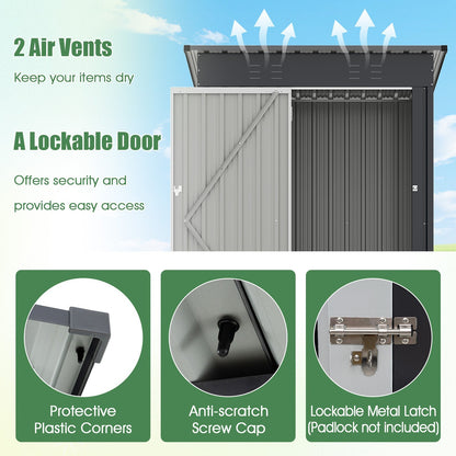 5 x 3 Feet Outdoor Storage Shed with Sloped Roof and Lockable Door-Gray