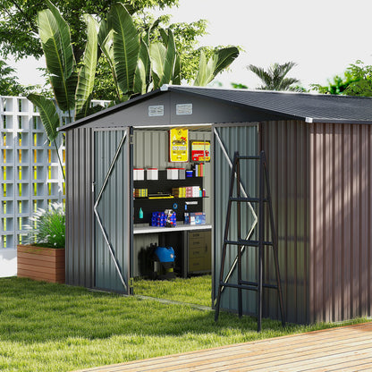 Outdoor Storage Shed Large Utility Tool House with 4 Air Vents-Grey