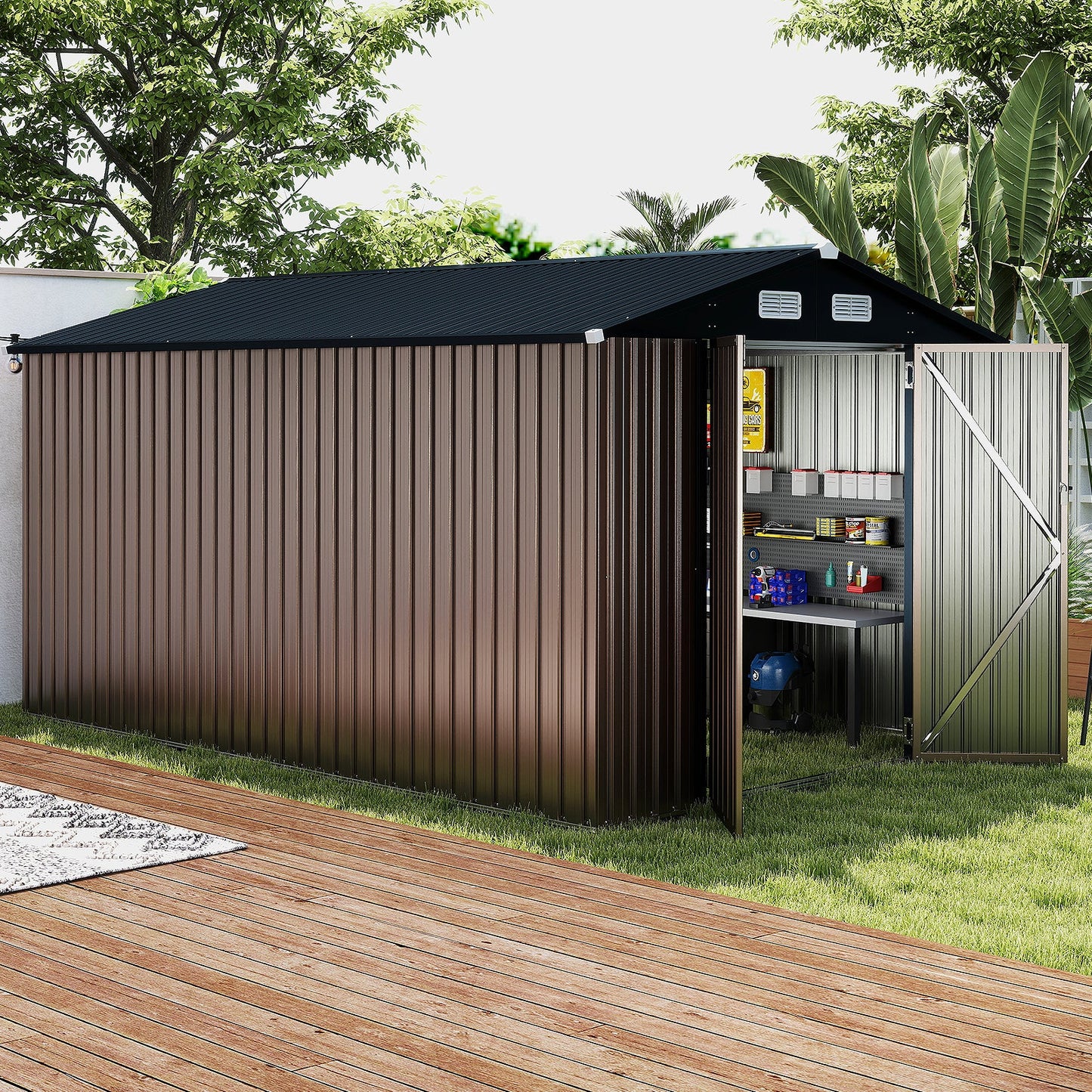 Outdoor Storage Shed Large Utility Tool House with Top Sloping Design-Grey