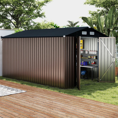 Outdoor Storage Shed Large Utility Tool House with Top Sloping Design-Grey