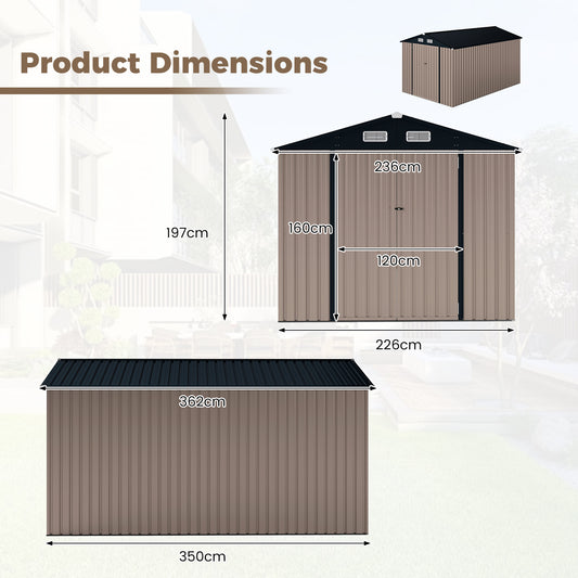 Outdoor Storage Shed Large Utility Tool House with Top Sloping Design-Grey