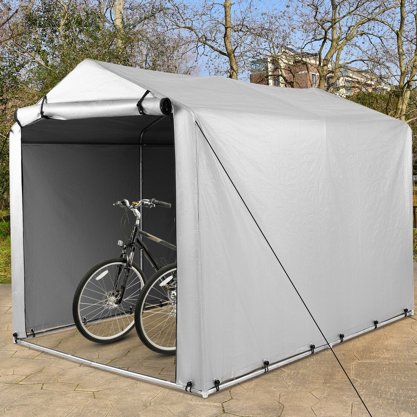 Outdoor Storage Shed Portable Garage Shelter for Bikes-Silver