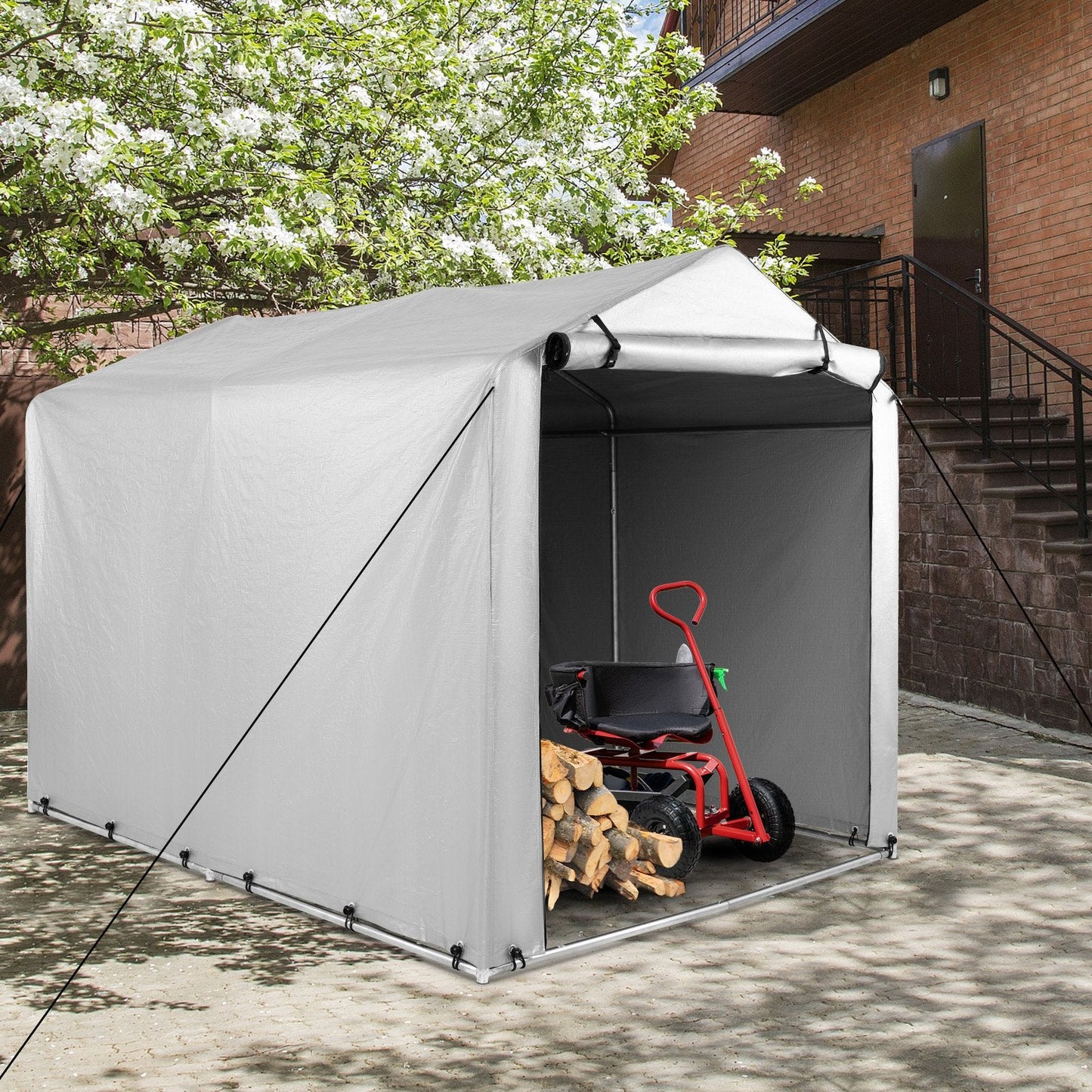 Outdoor Storage Shed Portable Garage Shelter for Bikes-Silver