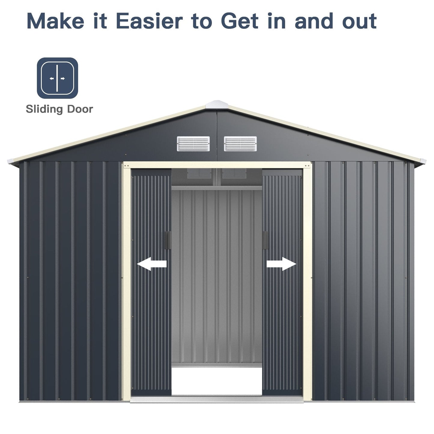 Outdoor Storage Shed with 4 Vents and Double Sliding Door-Size 2