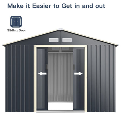 Outdoor Storage Shed with 4 Vents and Double Sliding Door-Size 2