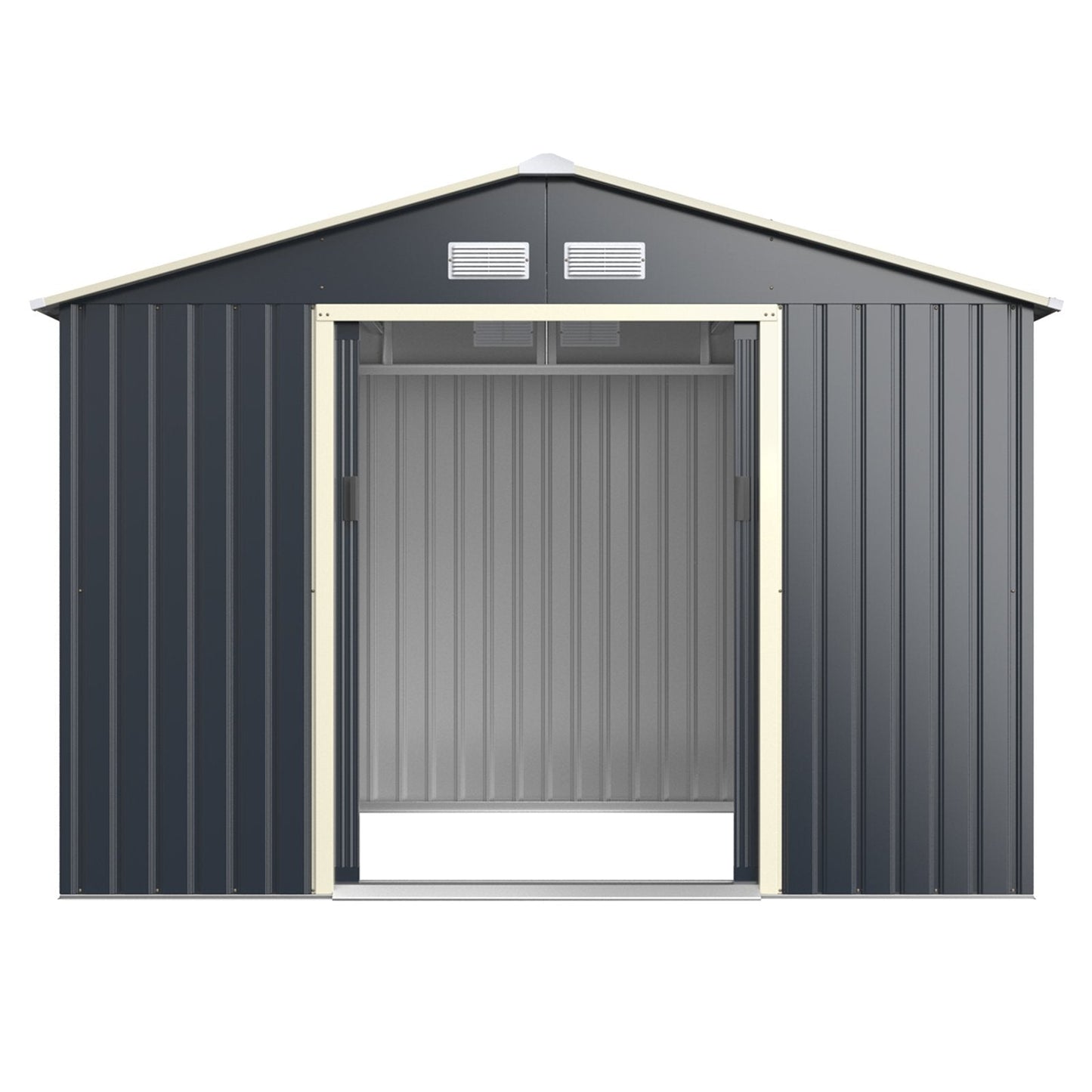 Outdoor Storage Shed with 4 Vents and Double Sliding Door-Size 2