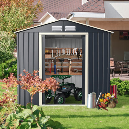 Outdoor Storage Shed with 4 Vents and Double Sliding Door-Size 1