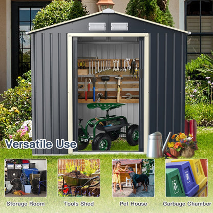 Outdoor Storage Shed with 4 Vents and Double Sliding Door-Size 1