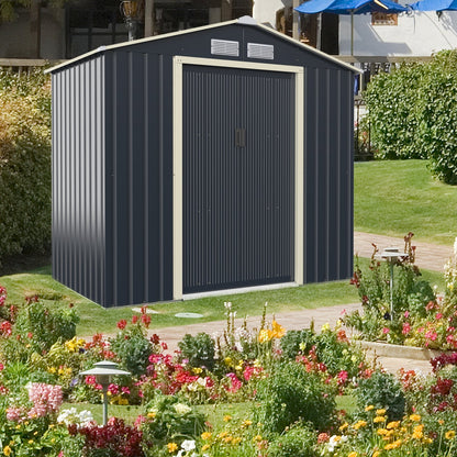 Outdoor Storage Shed with 4 Vents and Double Sliding Door-Size 1