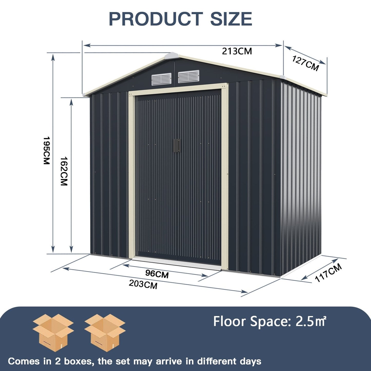 Outdoor Storage Shed with 4 Vents and Double Sliding Door-Size 1