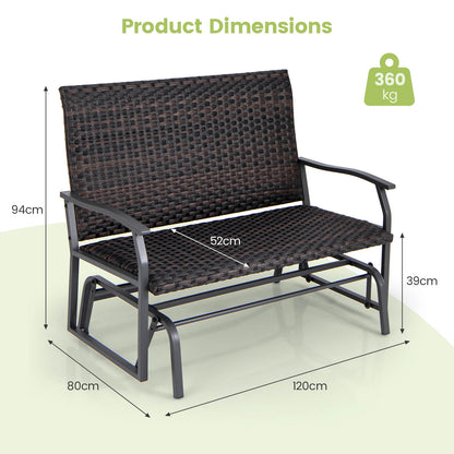 Outdoor Swing Glider Bench 2-Person Rattan Woven Glider Loveseat-Brown