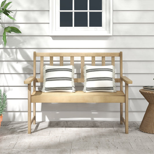 Outdoor Teak Wood Garden Bench 2-Person with Backrest and Armrests